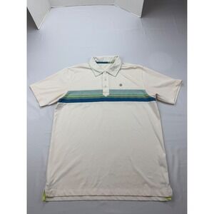 Wimbledon Polo Shirt‎ Mens Large Cream Blue Green Striped Cool Plus Performance
